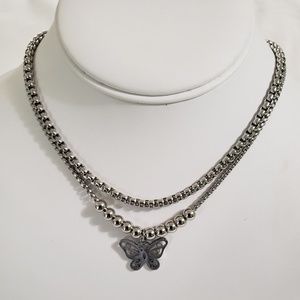 Stainless Steel DoubleLayer Butterfly Necklace